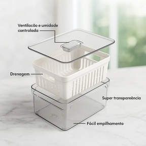 Kit Potes Organizadores FreshBox 3,8L para Geladeira – Com Sistema de Drenagem