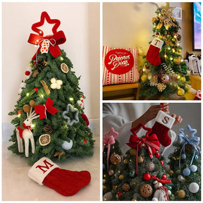 Meia Natalina de Tricô com Letra Bordada – Pingente de Árvore