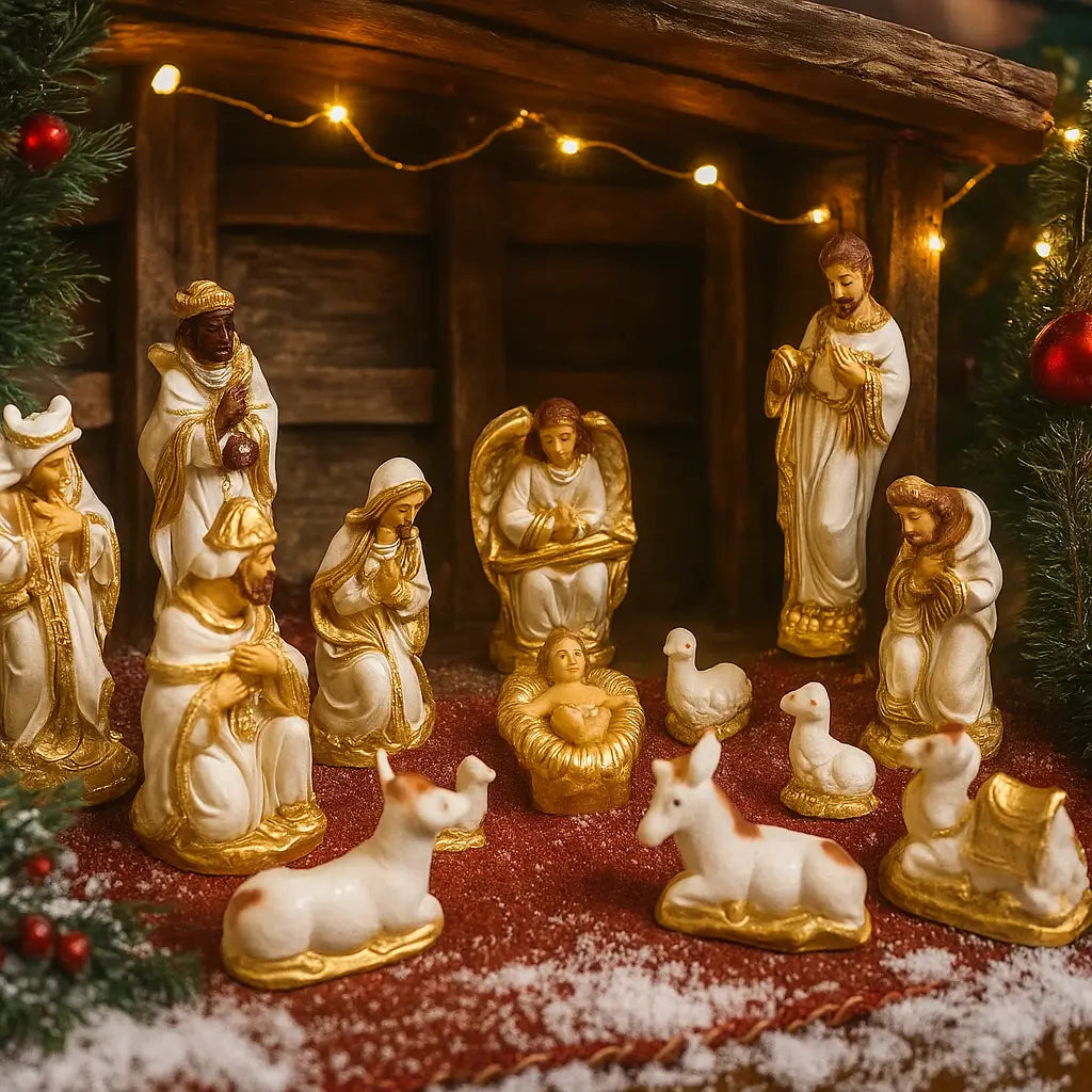 Presépio Completo em Gesso com Pó de Mármore – 15 Peças