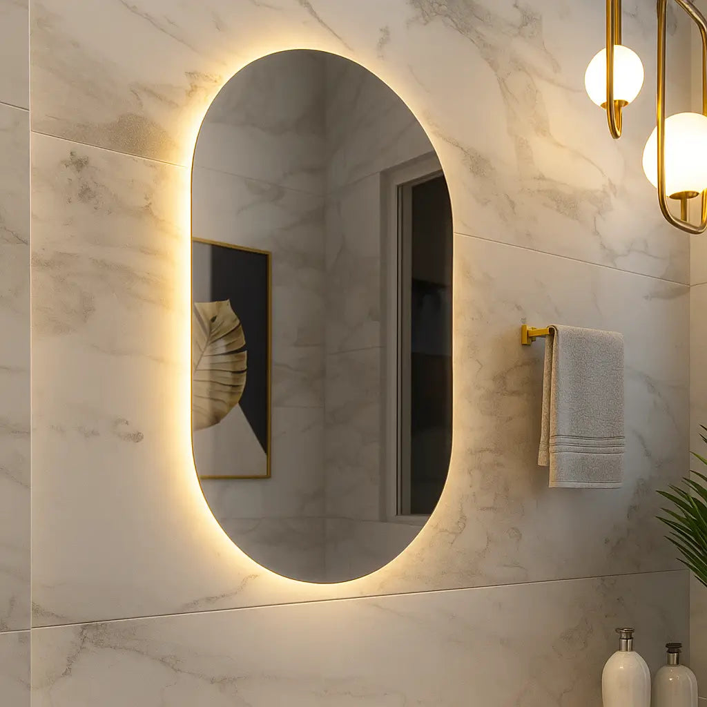 Espelho Oval Aura com LED 40x50 – Não Precisa Furar a Parede