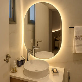 Espelho Oval Aura com LED 40x50 – Não Precisa Furar a Parede