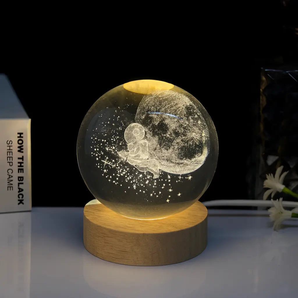 Luminária LED de Cristal Galaxy – Base de Madeira