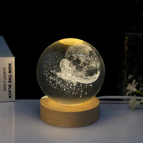 Luminária LED de Cristal Galaxy – Base de Madeira