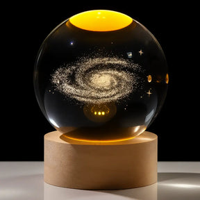Luminária LED de Cristal Galaxy – Base de Madeira