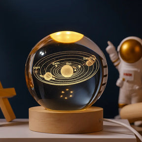 Luminária LED de Cristal Galaxy – Base de Madeira