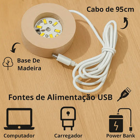 Luminária LED de Cristal Galaxy – Base de Madeira