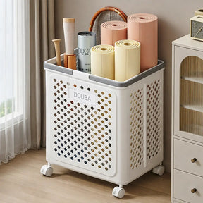 Carrinho de Roupas Sujas Dobrável Multiuso com Rodinhas