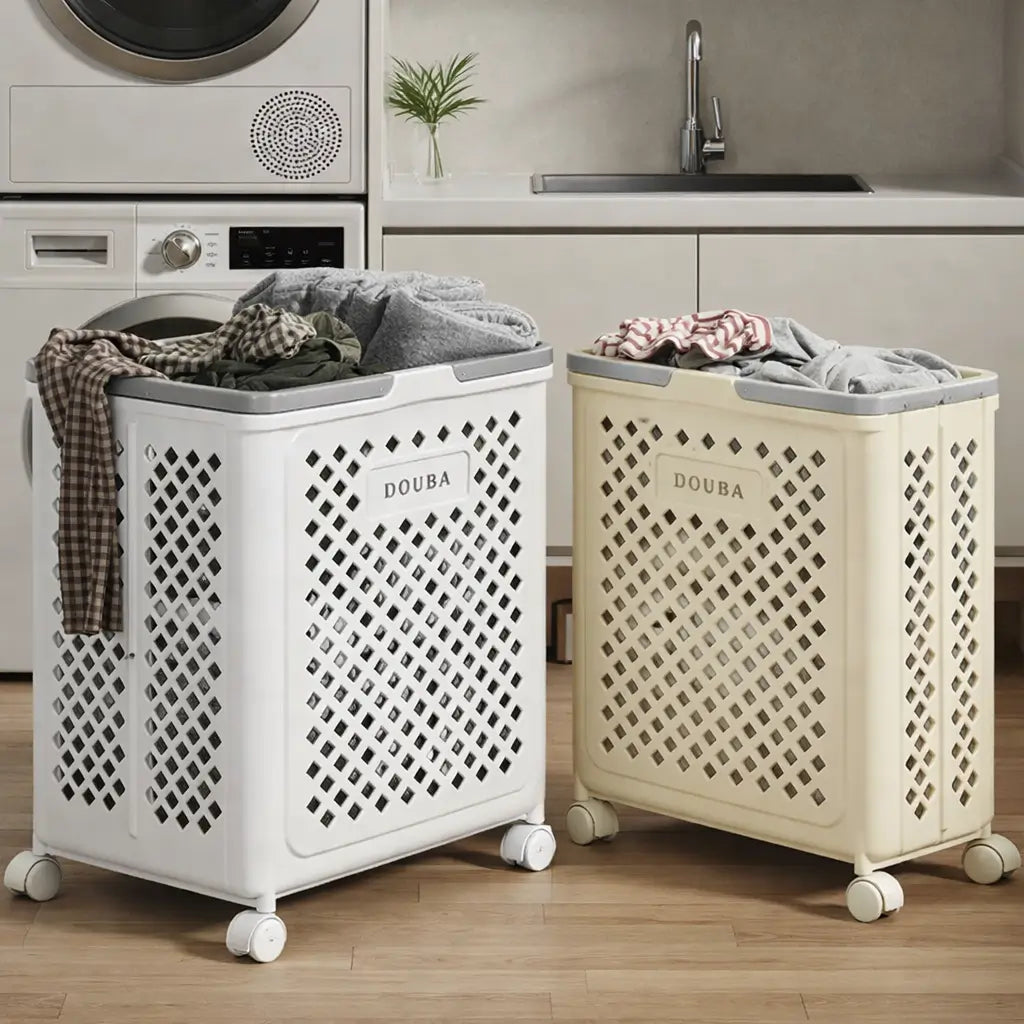 Carrinho de Roupas Sujas Dobrável Multiuso com Rodinhas