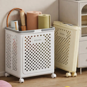 Carrinho de Roupas Sujas Dobrável Multiuso com Rodinhas