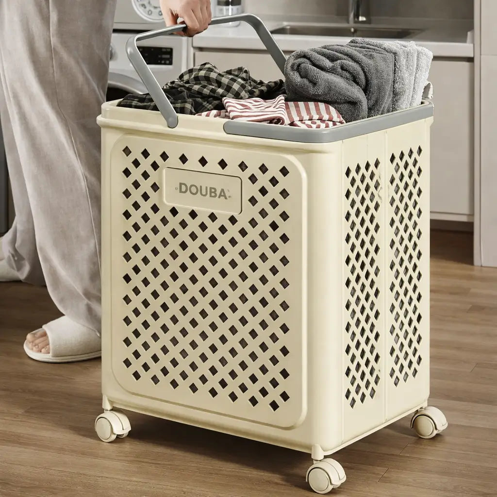 Carrinho de Roupas Sujas Dobrável Multiuso com Rodinhas