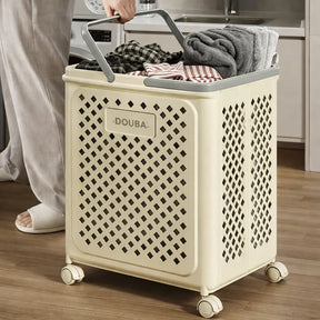 Carrinho de Roupas Sujas Dobrável Multiuso com Rodinhas