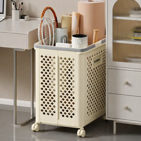 Carrinho de Roupas Sujas Dobrável Multiuso com Rodinhas