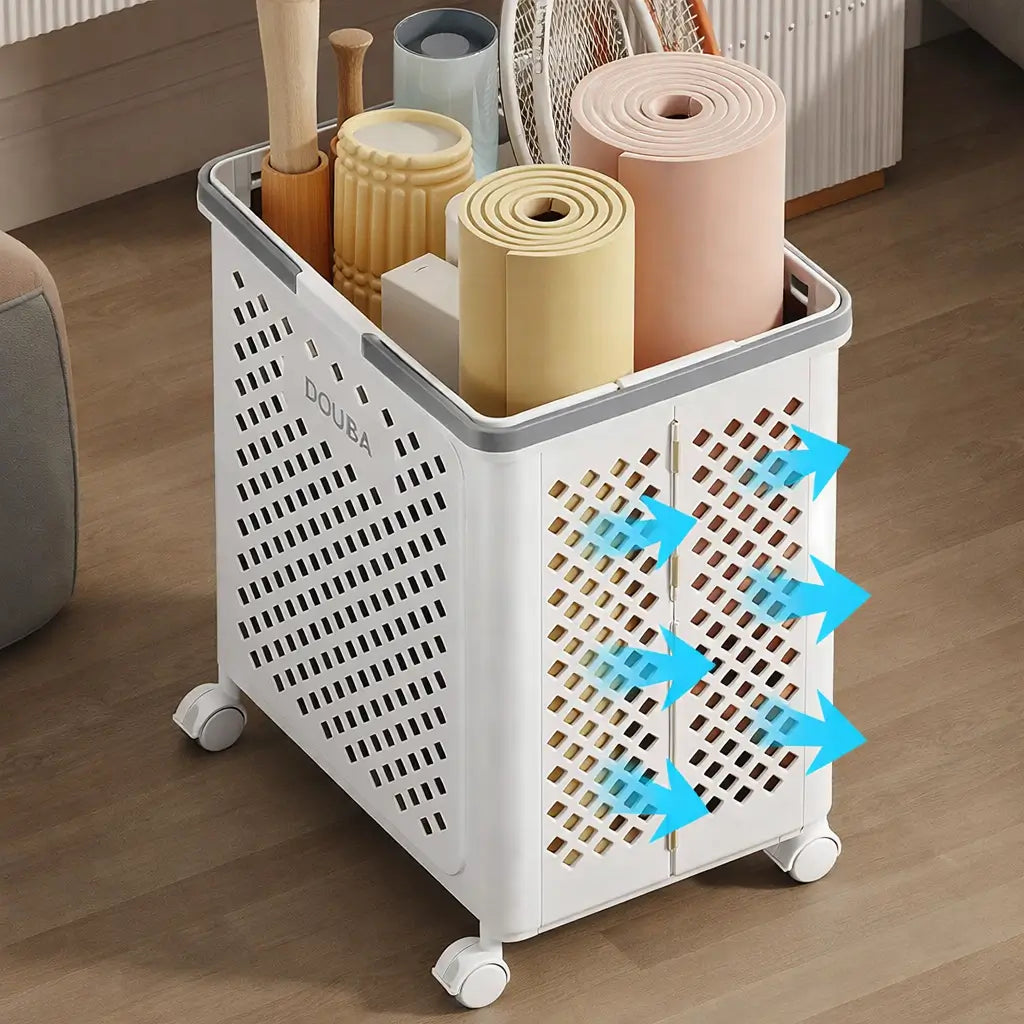 Carrinho de Roupas Sujas Dobrável Multiuso com Rodinhas