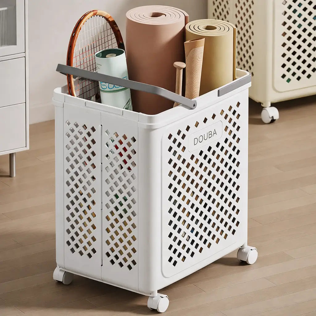 Carrinho de Roupas Sujas Dobrável Multiuso com Rodinhas