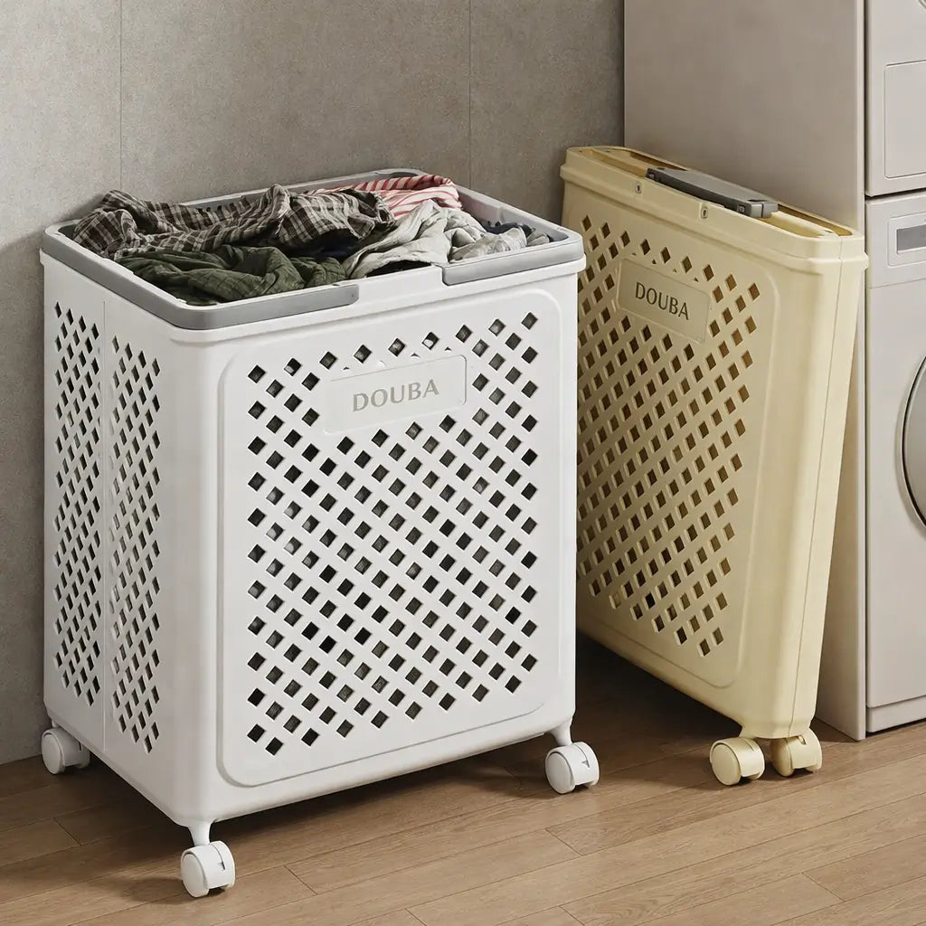 Carrinho de Roupas Sujas Dobrável Multiuso com Rodinhas