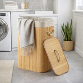 Cesto de Roupas Sujas de Bambu Dobrável Multiuso