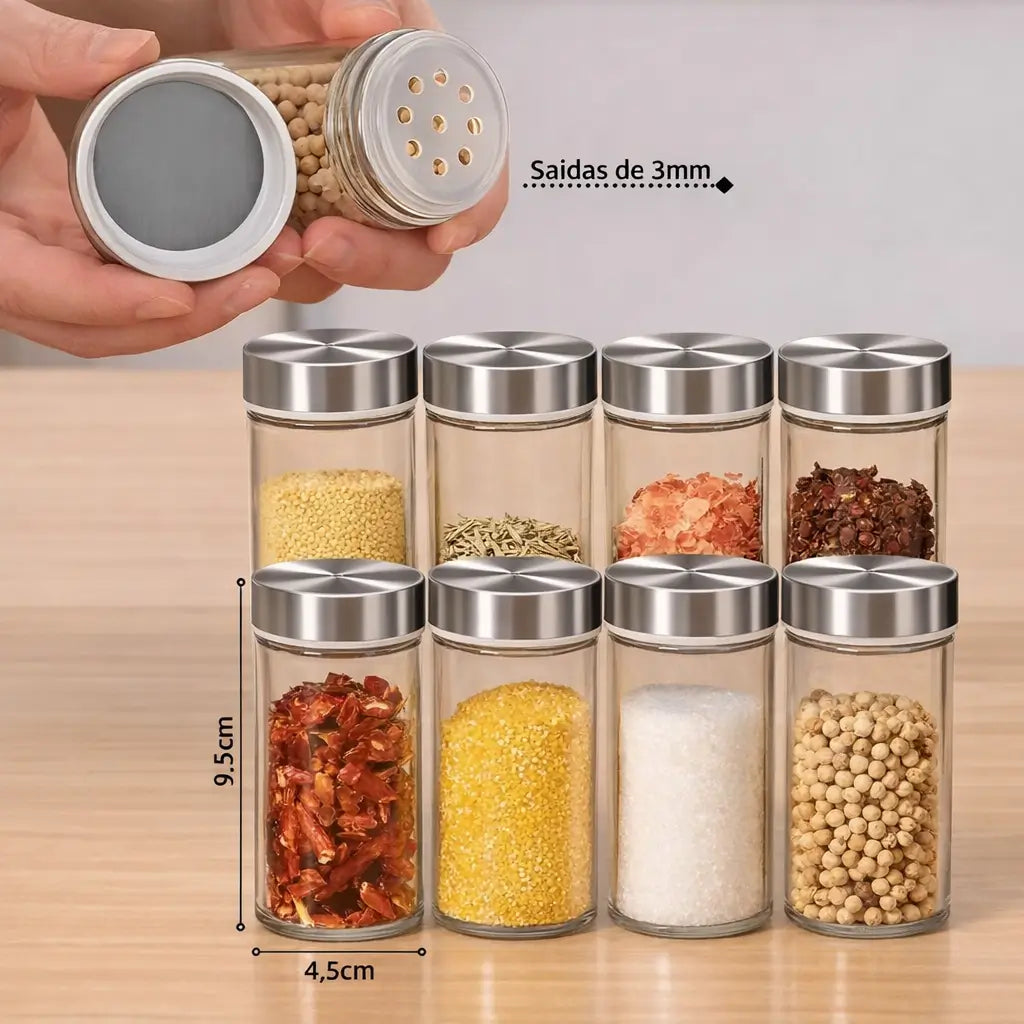 Porta-Temperos Giratório Profissional Inox – 12 Potes de Vidro