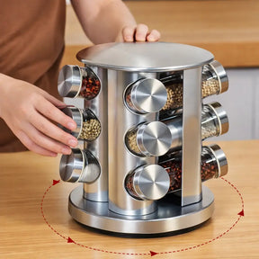 Porta-Temperos Giratório Profissional Inox – 12 Potes de Vidro