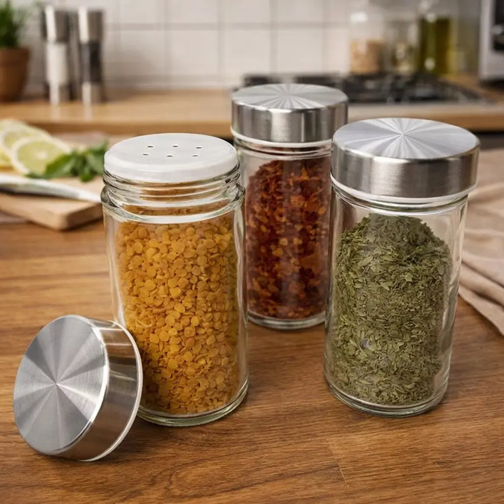 Porta-Temperos Giratório Profissional Inox – 12 Potes de Vidro