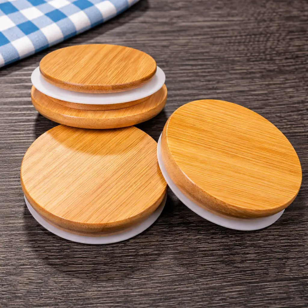 KIT 5 Potes Herméticos de Vidro com Tampa de Bambu