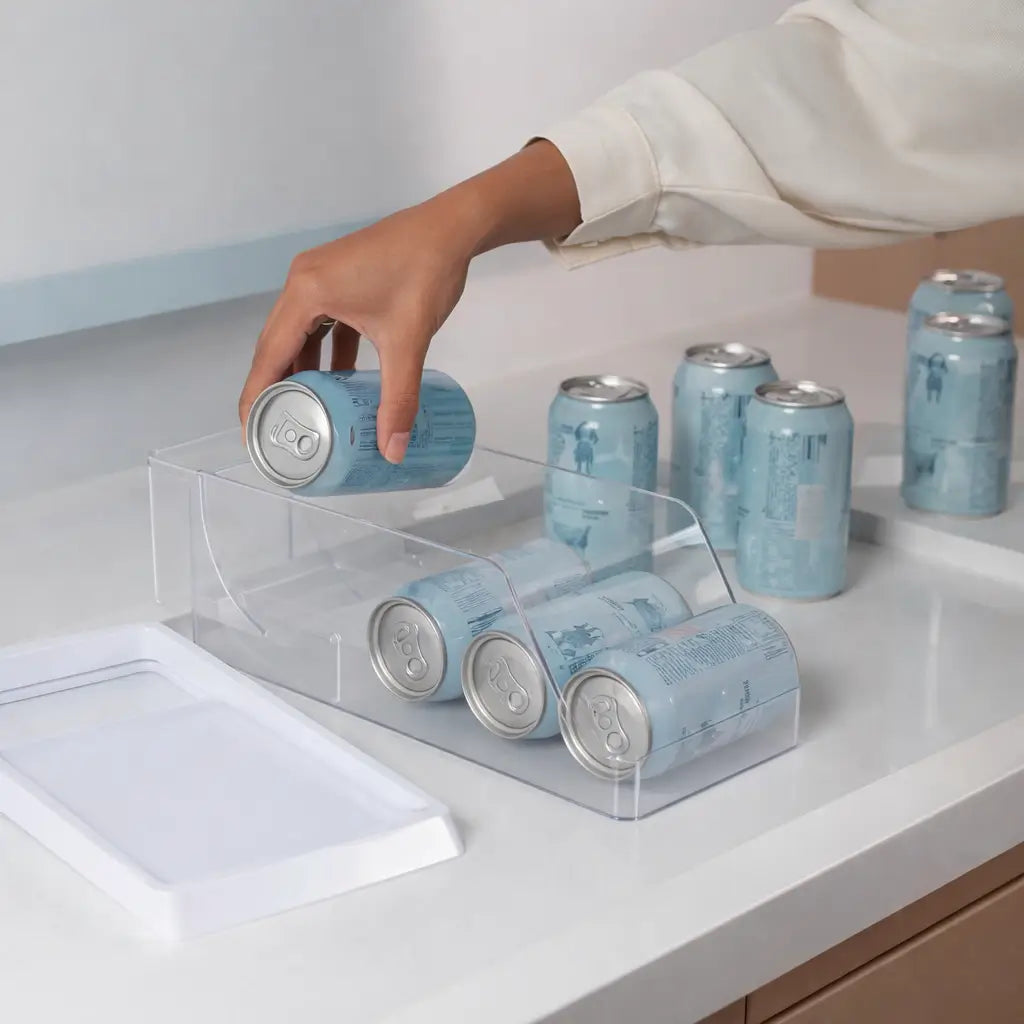Porta-Latas Organizador com Rolagem Inteligente para Geladeira