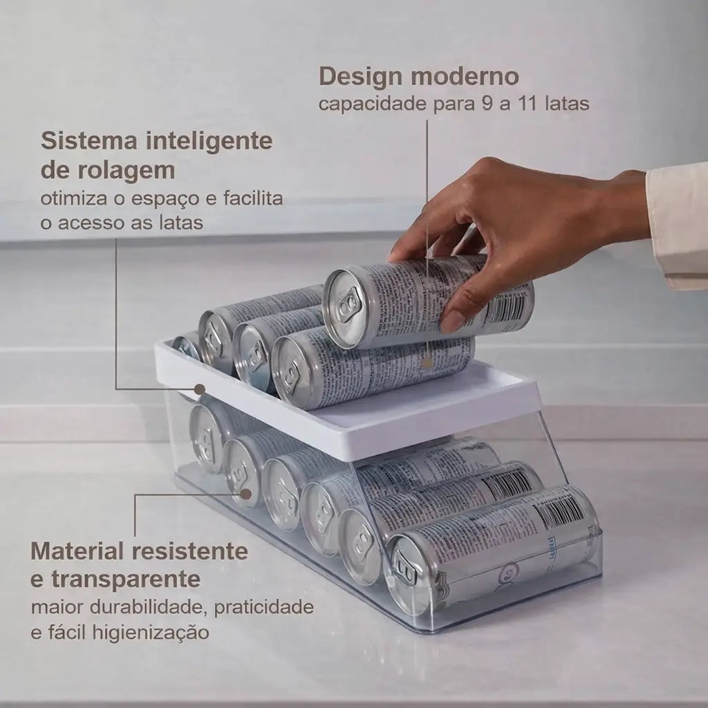 Porta-Latas Organizador com Rolagem Inteligente para Geladeira