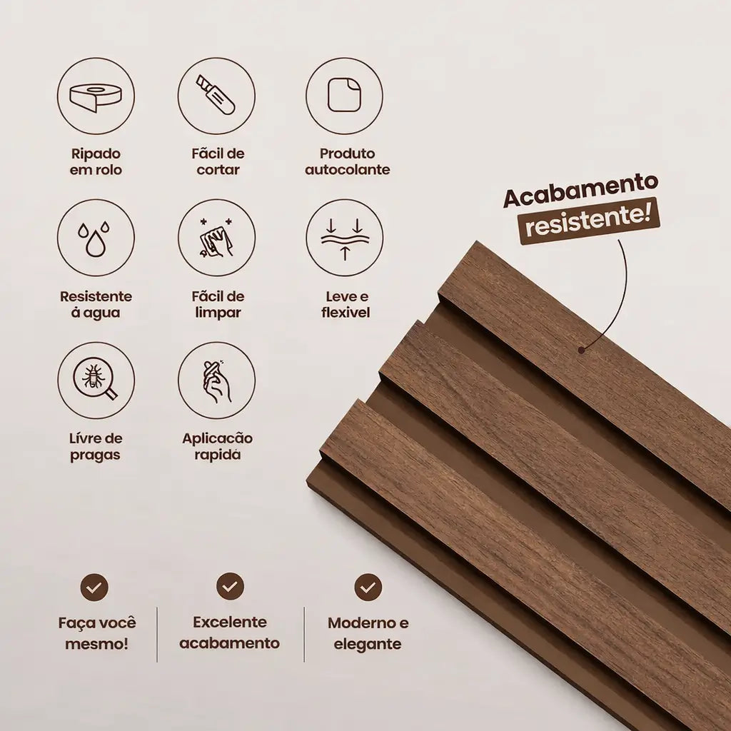 Painel Ripado EVA Flexível Autocolante – Revestimento de Parede