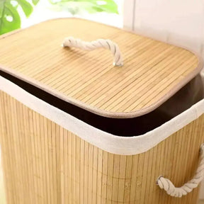Cesto de Roupas Sujas de Bambu Dobrável Multiuso