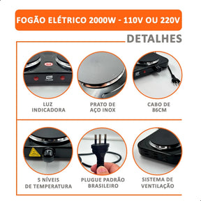 Cooktop Elétrico de Mesa 2 Bocas com Controle de Temperatura