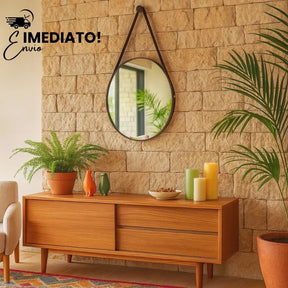 Espelho Redondo Adnet com Alça de Couro – 40cm ou 60cm