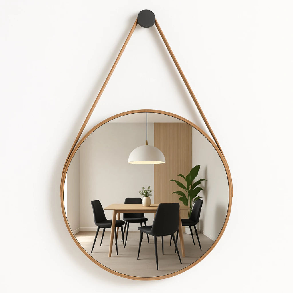 Espelho Redondo Adnet com Alça de Couro – 40cm ou 60cm