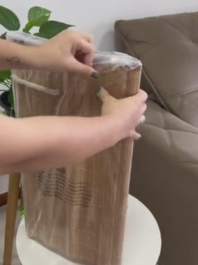 Cesto de Roupas Sujas de Bambu Dobrável Multiuso